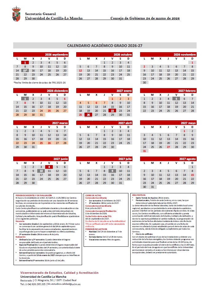 calendario grado 2026-2027