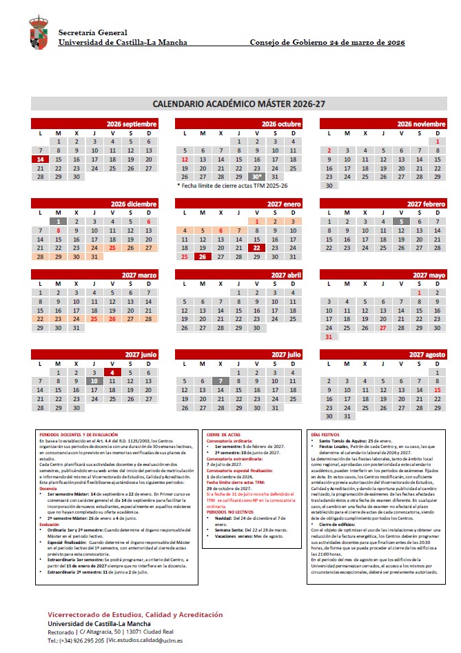 calendario máster 2026-2027