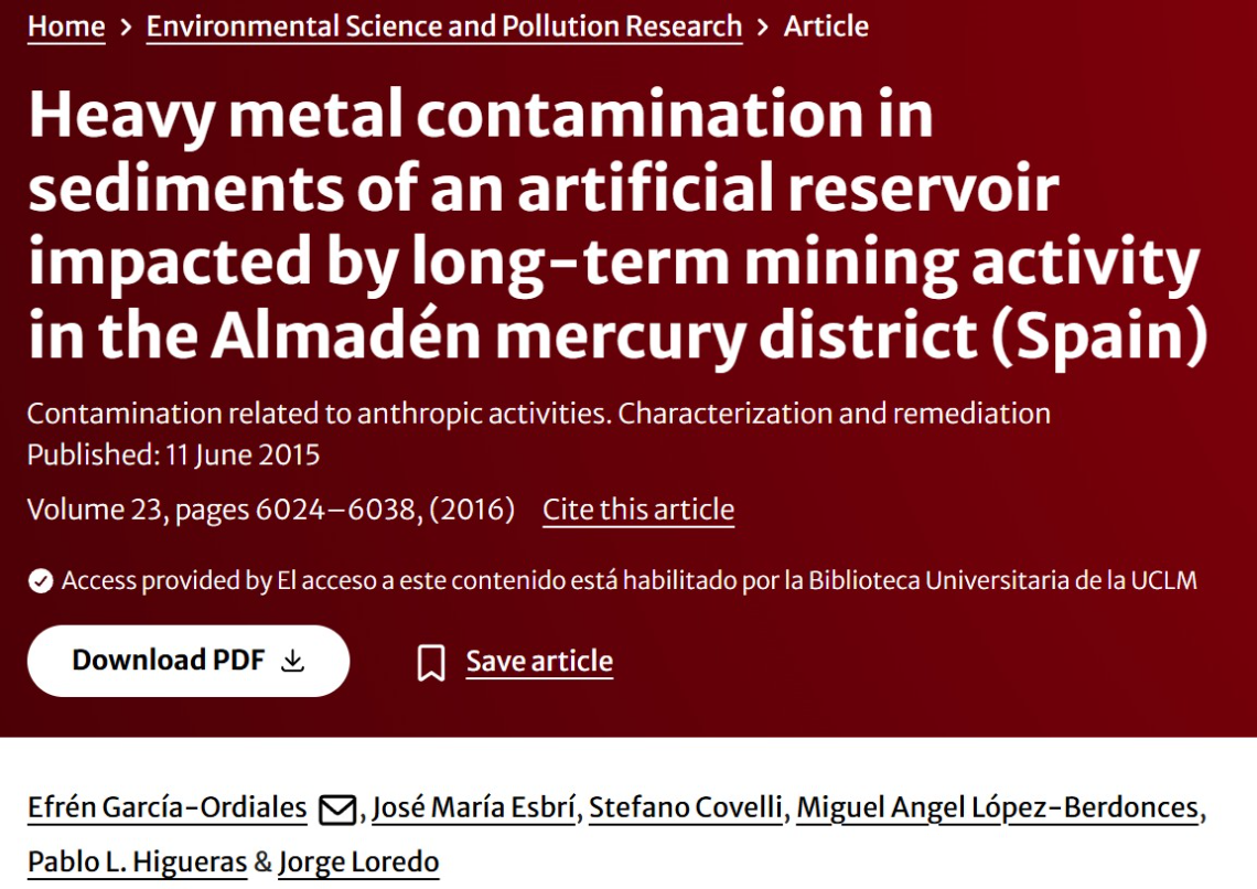 Contaminación por metales pesados en sedimentos de un embalse artificial afectado por una actividad minera de larga duración en el distrito mercurífero de Almadén (España)